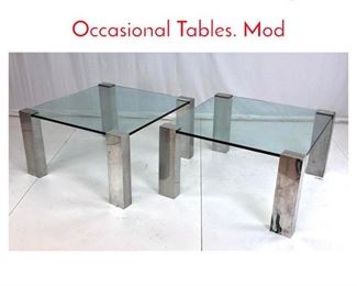 Lot 872 Pr Chrome Column Leg Glass Occasional Tables. Mod