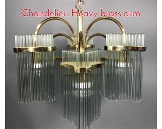 Lot 889 Camer Brass Glass Rod Chandelier. Heavy brass arm