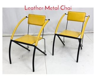 Lot 898 Pr Italian Style Bright Yellow Leather Metal Chai