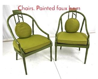 Lot 919 Pr Green Faux Bamboo Arm Chairs. Painted faux bam