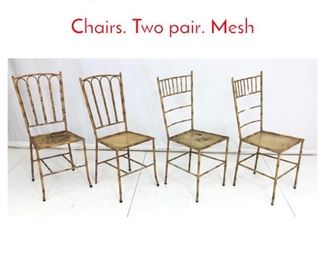 Lot 929 4pc Metal Faux Bamboo Side Chairs. Two pair. Mesh