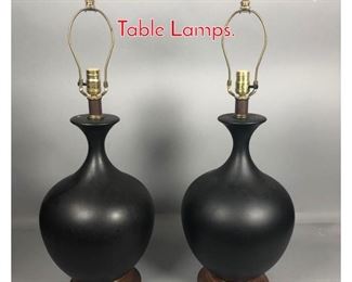 Lot 973 Pr Black Bulbous Pottery Table Lamps. 