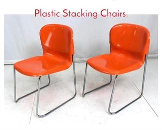 Lot 988 Pr Chrome Orange Molded Plastic Stacking Chairs. 