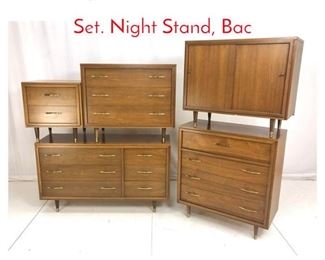 Lot 998 5pc Modernist Bedroom Suite Set. Night Stand, Bac