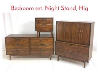 Lot 999 3pc American Modern Bedroom set. Night Stand, Hig