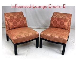 Lot 1004 Pr Dunbar style Asian influenced Lounge Chairs. E