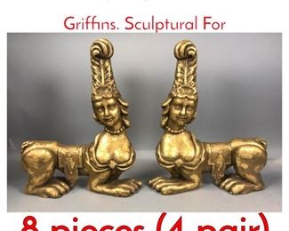 Lot 1025 8pc Figural Carved Gilt Griffins. Sculptural For