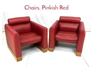 Lot 1050 Pr Deco style Leather Lounge Chairs. Pinkish Red 