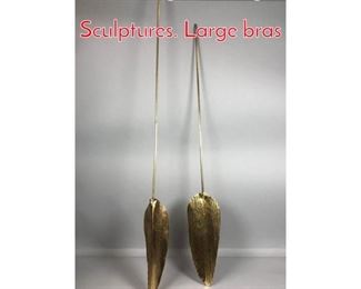 Lot 1058 Pr Long Brass Figural Leaf Sculptures. Large bras