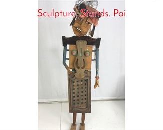 Lot 1060 Figural Wood Folk Art Lady Sculpture. Stands. Pai