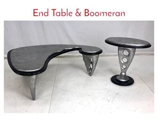 Lot 1061 2pc Silver Modernist Tables. End Table  Boomeran