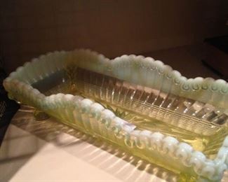 Yellow vaseline glass relish tray