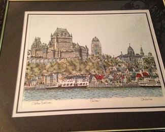 Framed art of the Château Frontenac, a historic hotel in Quebec City, 