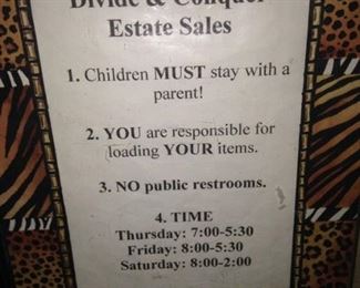 Shopping guidelines ----- BUT remember that this sale is only Thursday and Friday.