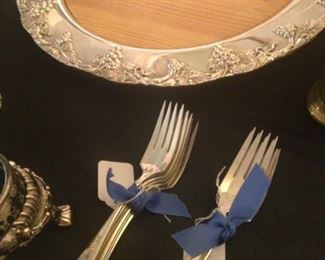 Dessert forks and  cheese tray with wooden insert