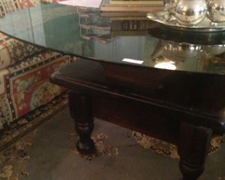Double tier coffee table with glass top