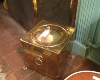 Fireplace coal box of brass