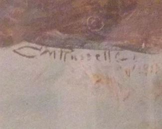 Born in St. Louis, Charles Russell became a legendary painter and sculptor of frontier activities of the American West. Unlike his well-known counterpart, Frederic Remington, he preferred to paint the Indian and the Cowboys rather than the cavalry men.