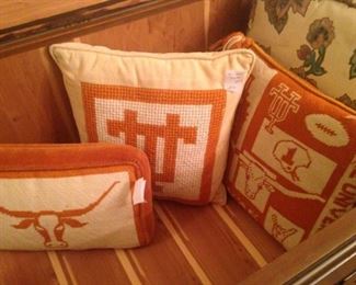 University of Texas crewel pillows