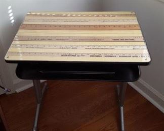School desk with ruler top