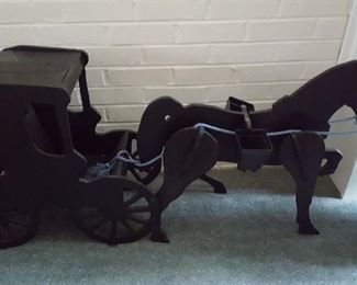 Wooden horse and buggy planter