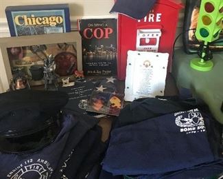 Chicago Police, fire shirts, hats etc