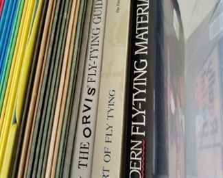 Boxes of fly tying supplies and books
