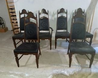 6 black naugahyde seats high back dining chairs