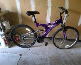 Purple 21 speed dial suspension bicycle