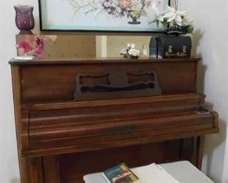 Piano with bench, Asian pictures made from sea shells