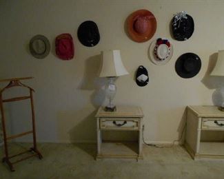 silent butler, ladies hats, Drexel night stands, crystal lamps