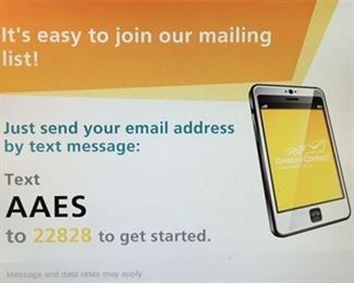 Sign up for our emails!! Text AAES to 22828! :)