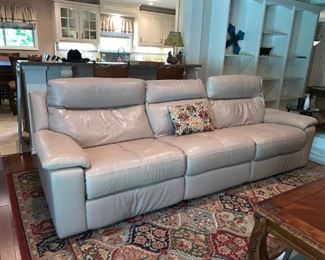 Nice Off White Leather Sofa with Two Recliners, Storage in Arms by HWA TAT LEE