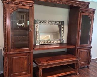 Gorgeous Entertainment Center with Glass Doors, Storage and Matching  Coffee Table. Will Accommodate Huge Flat Screen TV!