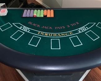 Blackjack Table Complete with Card Holder and Chips