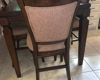 Lovely Pub Height Dining Table with Hidden Leaf Extended, Six Chairs