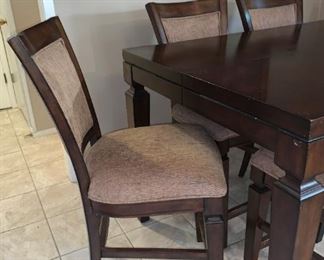 Lovely Pub Height Dining Table with Hidden Leaf Extended, Six Chairs