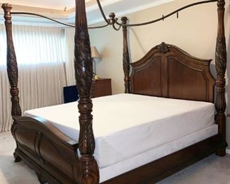 Beautiful King Size Four Poster Bed with Ironwork Canopy, Tempurpedic Contour Mattress and Base