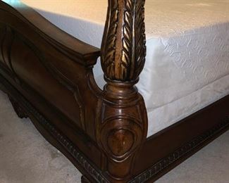 Beautiful King Size Four Poster Bed with Ironwork Canopy and Intricate Carving