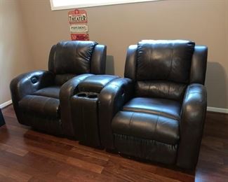 Two Theater Chairs, Both Electric with Center Console