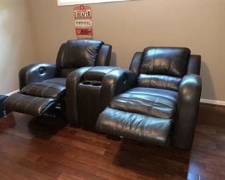 Two Theater Chairs, Both Electric with Center Console, Both Rock