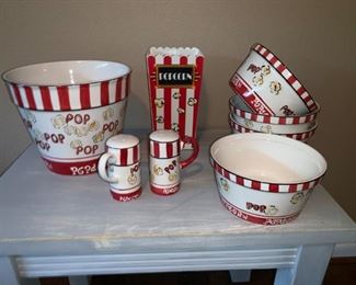 Ceramic Popcorn Serving Dish, Bowls, Salt and Pepper Shakers