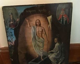 Russian Antique "Resurrection of Christ" oil on wood 
