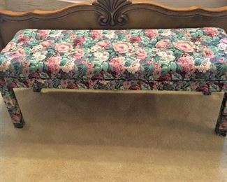 FLORAL FABRIC COVERED BENCH