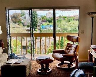 COUCH, END TABLE, LEATHER OTTOMAN, LEATHER RECLINER