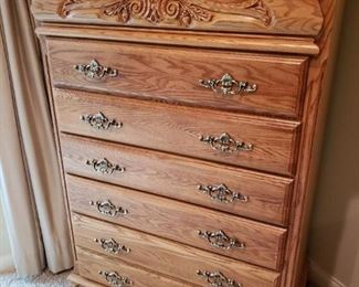 Oakwood Interior Furniture Highboy Dresser. It also has some cedar lined drawers. This has a key to it as well. 
