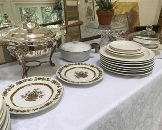 W Guerin & Co Limoges porcelain plates France, Stonehenge Midwinter Table-to-Oven ware, Silverplate chafing dish, more