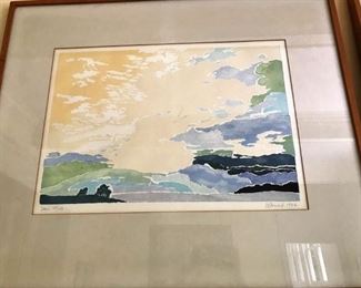 One of three singed and numbered British artist Barbara Newcomb prints, titled "Dawn" and numbered #10/100