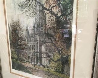 Original, signed colored etching of University of Vienna by Josef Eidenberger