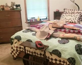Lots of quilts and retro furniture